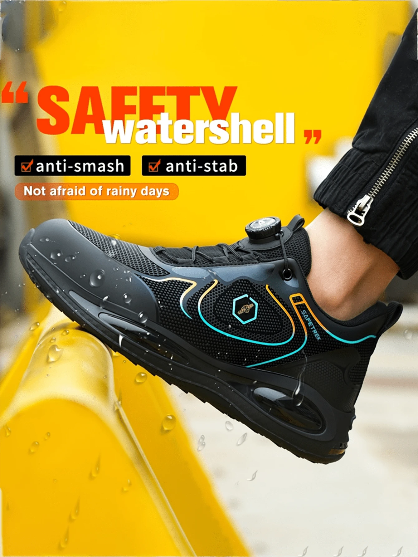 Steel Toe Work Shoes For Men - Slip-On Work Sneakers With Kevlar Midsole, Lightweight Cushioned TPU Sole, Anti-Slip & Puncture Resistant, Lazy Button Design For All-Season Wear - Đen và trắng - Xem 1