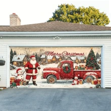 71" X 157" Christmas Garage Door Banner - Santa Claus Truck And Snowman Wall Hanging - Multipurpose Holiday Home And Yard Decor, No Electricity Needed