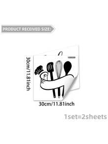 1pc New Creative Kitchen Utensils Sticker, Removable Wall Sticker For Restaurant, Kitchen And Home Decoration, Stickers, Wall Decal, Vinyl Decal For Home Decorations, Spring Decoration Items Refresh Your Home, Festival Decoration Stickers Gifts Birthday Graduation Kitchen Decor - Black and White - View 18