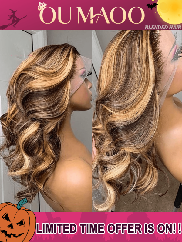 8-34 Inch Highlight Lace Front Wig Brazilian Virgin Hair 13x4 13*6 HD Transparent Lace Frontal Wigs Body Wave Colored Ombre P4/27 Wig 5*5 Pre Cut Wear And Go Glueless Wigs For Black Women 200% Density Pre Plucked With Baby Hair Pre Bleached Knots & Natural Hairline Halloween Wigs For Cosplay Use