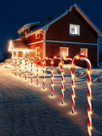 Christmas Solar Candy Cane Decorative Lights - LED Candy Cane Lights With 8 Flashing Modes, Suitable For Holiday Decorations, Christmas Candy Cane Garden Lights, Outdoor Gardens, Paths, Sidewalks, Camping, And Christmas Tree Decorations