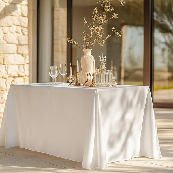 1pc Premium Wrinkle-Free White Tablecloth, Heavy Duty Polyester Fabric For Halloween Christmas Dining, Outdoor Picnic Wedding Party Decor, Spill Resistant Rectangular Table Cover