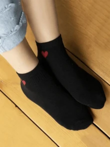 1/5/10/20 pares de calcetines de tobillo versátiles con diseño de corazón lindo para mujer/pareja, calcetines invisibles, adecuados para uso diario, festivales, exteriores - Blanco y Negro - Ver 4
