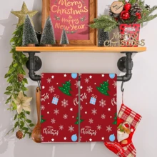 2/4 Paños de cocina con estampado de árbol de Navidad, paños de microfibra suaves y absorbentes para cocinar, hornear, limpiar, decoración de cocina, regalos para vecinos, madres, amigos, inauguración de casa - Multicolor - Ver 4