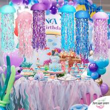 3 Peças - Lanternas de Papel Azuis em Forma de Água-Viva Penduradas, Decorações para Festa Subaquática, Lanternas de Papel Coloridas em Degradê para Festa de Aniversário de Sereia, Chá de Bebê, Decoração de Sala com Tema Oceânico e Praia