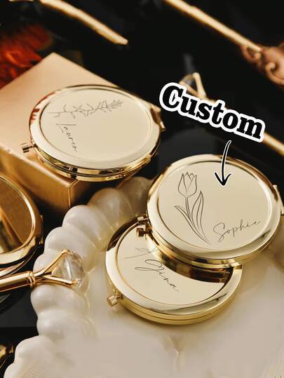 Engraved Bridesmaid Gift Compact Makeup Mirror, Elegant Bridal Party Gift, Personalized Pocket-Sized Mirror, Bridesmaid Thank You Gift