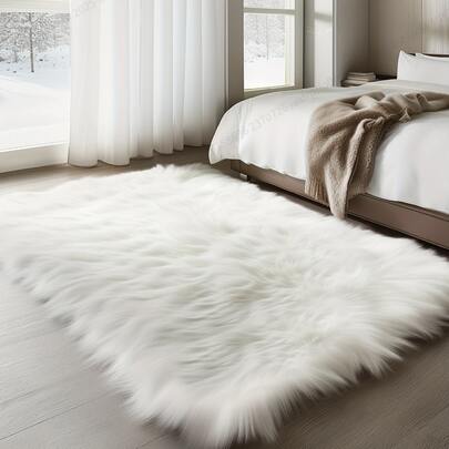 1 件圣诞白色人造毛皮毛绒地毯 - 柔软蓬松人造毛皮地毯 - 防滑毛绒室内可水洗耐用矩形大地毯适用于客厅卧室
