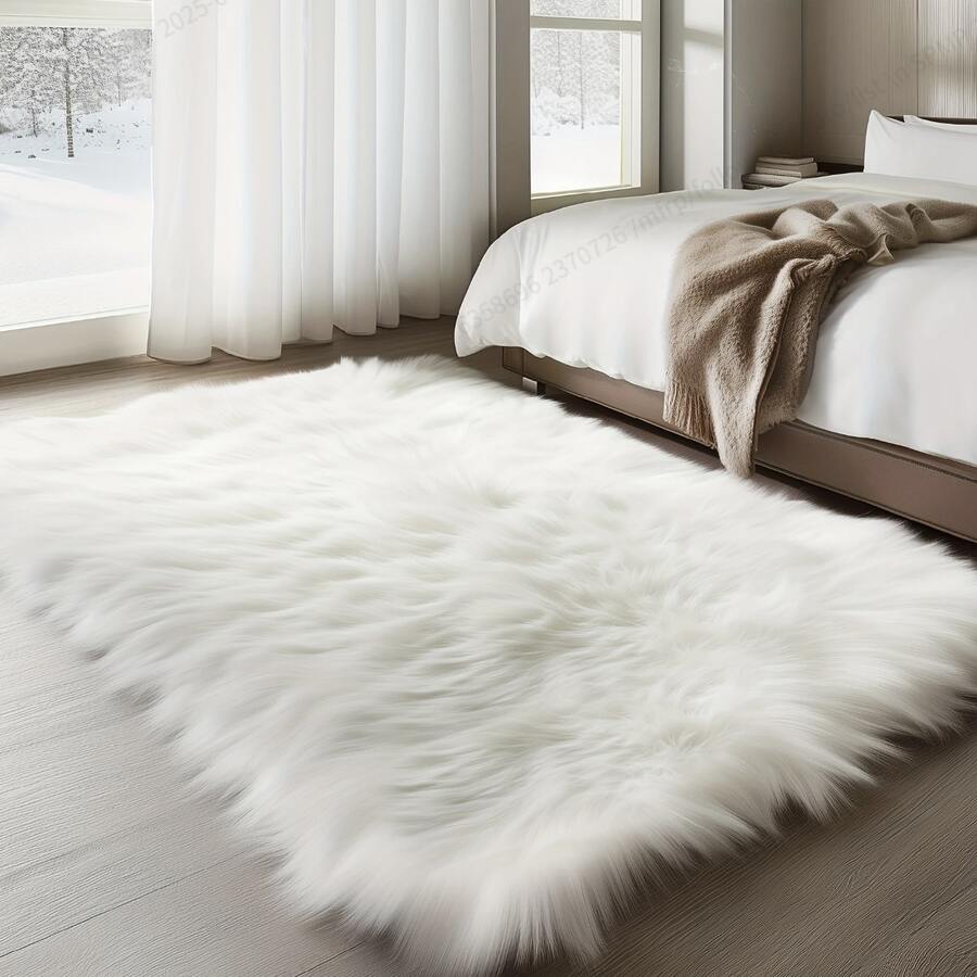 1 件圣诞白色人造毛皮毛绒地毯 - 柔软蓬松人造毛皮地毯 - 防滑毛绒室内可水洗耐用矩形大地毯适用于客厅卧室 - 白色 - 查看 1