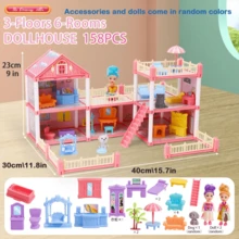 公主城堡娃娃屋玩具套装，女孩娃娃屋玩具，包括家具、娃娃和配件，豪华豪宅娃娃，儿童公主城堡 DIY 建筑套件，逼真的角色扮演娃娃，设施齐全的娃娃屋，适合 3-12 岁女孩的生日/节日礼物（部分家具配件和娃娃颜色随机）