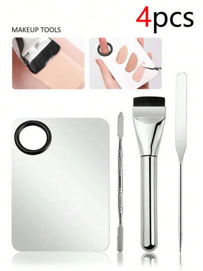 4/2 Makeup Tools, Makeup Palette, Stainless Steel Mixed Palette, Makeup Artist Palette, Lipstick Makeup, Beauty Foundation Palette, Blackhead Removal Scraper, Foundation Brush, Pore Cleaning Tool, Stainless Steel Foundation Scraper, Facial Scraper,With Scraper,Makeup,Cheap,Room Decor,Vanity,Travel,Bedroom,Makeup Accessories