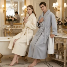 Peignoirs de bain doublés thermiques épaissis pour couple, peignoir en velours corail long pour l'automne/l'hiver