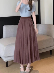Best Quality Sequin Tulle Skirt Long Skirt - 巧克力棕 - 查看 2