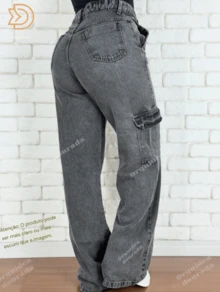 Calça cargo grafite wide leg pantalona femininaAtenção: O produto pode ser mais claro ou mais escuro que a imagem.