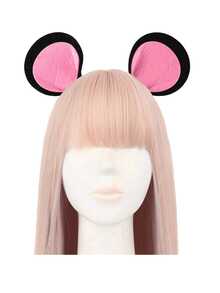 1pc Cute Cartoon Mouse Ear Headband For Women, Soft Headband Suitable For Party And Washing Face, Animal Ear Hair Band, Cosplay Accessory, Great For Halloween, Christmas, New Year Party, "Party C-Position Accessory" Style Photo Prop, Comfortable, Lightweight, Fluffy Pink And Black & White Mouse Ear Hair Clip, Suitable For Birthday Party, Performance And Festivals