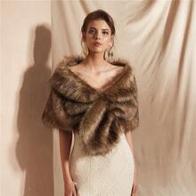 1pc Women's Faux Fur Shawl, Champagne Color, Thick Artificial Fur Bridal Shawl, Warm Accessory For Evening Gown, Gift For Women, Holiday Outfit