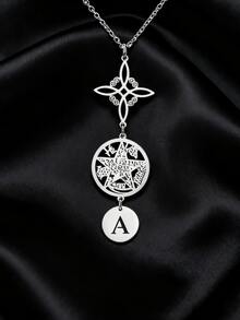 1pc Fashionable Stainless Steel Mysterious Witch Knot, Hollow Star, A-Z Letter & Zodiac Pendant Necklace, Elegant Lucky Gift For Family And Friends