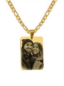 Personalized Photo Engraved Necklace, Custom Photo Engraving, 18K Stainless Steel Necklace, Gold/Silver Portrait Pendant, Personalized Family/Pet Jewelry, Perfect Gift - Multicolor-figaro Chain - View 7