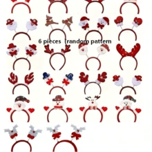 6/12 件圣诞头带 - 节日塑料头带，带有可爱的动物元素，饰有圣诞老人、雪人和驯鹿鹿角，适合圣诞派对装饰，圣诞节的最佳选择，时尚头带，适合节日礼物、日常派对用品、派对家居装饰、派对礼品