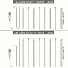 192 LED USB Meteor Duschleuchten - 8 Röhren, 288 LED Perlen, geeignet für Hochzeit, Weihnachten, Valentinstag und andere Feiertags-Dekorationen, mehrere Farben erhältlich, ohne Batterie, saisonale Beleuchtung, Veranstaltungsdekoration, Atmosphärenbeleuchtung, LED, wasserdichtes Design, mehrfarbige Lichter, Party-Dekoration, Heimdekoration
