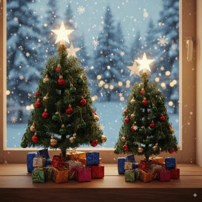 23.62英寸DIY桌面迷你圣诞树，多色LED灯，星形树顶，装饰礼盒和挂饰，适用于DIY圣诞装饰，带灯小圣诞树，家居装饰，圣诞装饰，房间装饰，冬季圣诞装饰，家居圣诞礼物，圣诞装饰