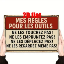 1 pièce Panneau mural métallique plat 2D, décoration murale en fer sur le thème des outils français, convient pour la maison, l'atelier de menuiserie, l'atelier de réparation automobile, l'atelier de réparation mécanique, la quincaillerie, le jardin, la salle d'artisanat, le repaire d'homme, style de trou aléatoire