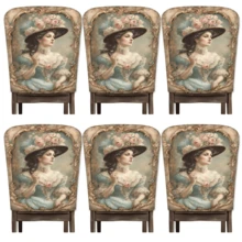 2/4/6 pièces Set, Décoration d'intérieur, Housses de chaise en lin à motif de portrait de palais, Convient pour la décoration d'intérieur quotidienne, salon, salle à manger ou jardin, et pour les rassemblements et fêtes d'hôtels et de restaurants, Matériau polyester lavable, Housses de coussin de siège de chaise de salle à manger
