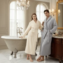 Peignoirs de bain doublés thermiques épaissis pour couple, peignoir en velours corail long pour l'automne/l'hiver
