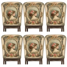 2/4/6 pièces Set, Décoration d'intérieur, Housses de chaise en lin à motif de portrait de palais, Convient pour la décoration d'intérieur quotidienne, salon, salle à manger ou jardin, et pour les rassemblements et fêtes d'hôtels et de restaurants, Matériau polyester lavable, Housses de coussin de siège de chaise de salle à manger