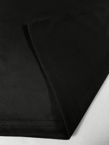 playeras informal holgada de cuello redondo y manga corta con bonito estampado gráfico para mujer - Negro - Ver 5