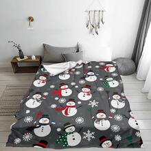 1pc - Christmas Snowman Blanket With Gray Base - The Blanket Adopts Digital Printing With Cute Snowman Patterns Decorated With Christmas Elements (Such As Scarves, Hats, Etc.) And Snowflakes. It Is Filled With A Strong Christmas Atmosphere As A Whole, Conveying The Joy And Warmth Of Winter Christmas. It Is Light And Soft, Suitable For All Seasons - Multicolor - View 4