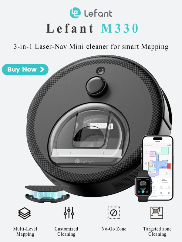 Lefant LEFANT M330 Saugroboter mit Wischfunktion, 5000Pa Saugkraft, 3,7 Zoll ultraflach, präzise Navigation, 150 Minuten Laufzeit, App-Steuerung, Teppicherkennung, geeignet für Haustierhaare