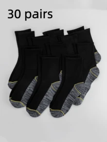 1 Pair/5 Pairs/10 Pairs/30 Pairs Men's Casual Socks, Mid-Calf Long Socks For Winter, Black Socks, Sports Socks, Breathable Durable Work Socks, Suitable For Daily Wear - Black - View 5