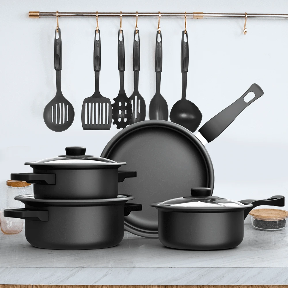 Lislark 13pcs Camping Cooking Set, Essential Items For Camping Cooking, Including Kitchen Tools, Suitable For Outdoor Activities Such As RV Camping, Picnics And Barbecues. - Black - View 1