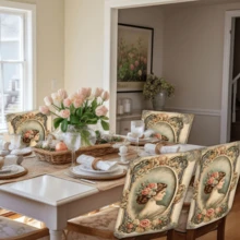 2/4/6 pièces Set, Décoration d'intérieur, Housses de chaise en lin à motif de portrait de palais, Convient pour la décoration d'intérieur quotidienne, salon, salle à manger ou jardin, et pour les rassemblements et fêtes d'hôtels et de restaurants, Matériau polyester lavable, Housses de coussin de siège de chaise de salle à manger