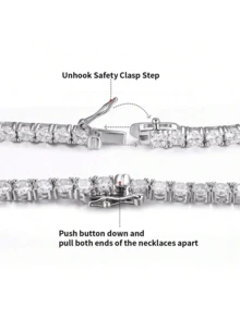 MDFUN 18K Gold Plated 4.0mm Round Cut Cubic Zirconia Tennis Necklace, Unisex - Gold - View 9