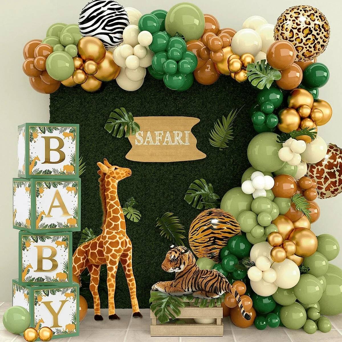 119pcs Wild Green Jungle Theme Latex Balloon Garland Arch Kit Suitable For Anniversary, Celebration, Party Decoration - 彩色 - 查看 1