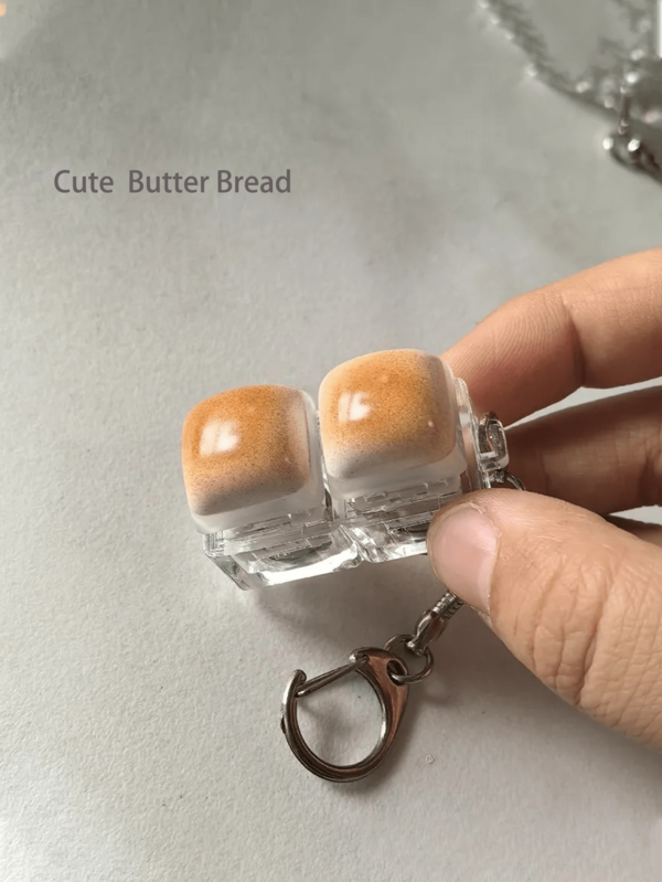 1pc Caramel Bread Keychain Stress Relief Fidget Toy, Mechanical Keyboard Switch Tester, Keyring, Desk Decor, Phone Pendant, Creative Novelty Anti-Anxiety Pop Fidget Toys