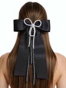 1pc Bow Hair Clip With Pearl Pendant, Elegant Lady's Hair Accessory Suitable For Daily Wear, Literary & Feminine Style, Exquisite Gift For Loved Ones, Multi-Purpose Hair Clip For Daily & Special Occasions, Claw Clips, Hair Claws, Hair Slide, Hair Barrettes