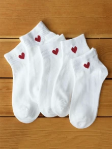1/5/10/20 pares de calcetines de tobillo versátiles con diseño de corazón lindo para mujer/pareja, calcetines invisibles, adecuados para uso diario, festivales, exteriores - Blanco y Negro - Ver 3