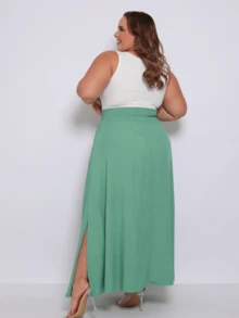 Long Viscose Skirt With Slit On The Sides And Pockets, Lined, Evangelical Fashion - 薄荷綠 - 查看 2