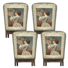 2/4/6 pièces Set, Décoration d'intérieur, Housses de chaise en lin à motif de portrait de palais, Convient pour la décoration d'intérieur quotidienne, salon, salle à manger ou jardin, et pour les rassemblements et fêtes d'hôtels et de restaurants, Matériau polyester lavable, Housses de coussin de siège de chaise de salle à manger