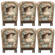 2/4/6 pièces Set, Décoration d'intérieur, Housses de chaise en lin à motif de portrait de palais, Convient pour la décoration d'intérieur quotidienne, salon, salle à manger ou jardin, et pour les rassemblements et fêtes d'hôtels et de restaurants, Matériau polyester lavable, Housses de coussin de siège de chaise de salle à manger
