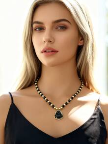 1 pieza Elegante collar de joyería budista - Cadena de cuentas con colgante de Buda para hombres y mujeres, regalo espiritual para Acción de Gracias, cumpleaños, aniversarios - Collar para uso diario y formal, Collares de Buda, Accesorio de fiesta, Estilo bohemio, Acento de piedras preciosas, Diseño intrincado, No magnético