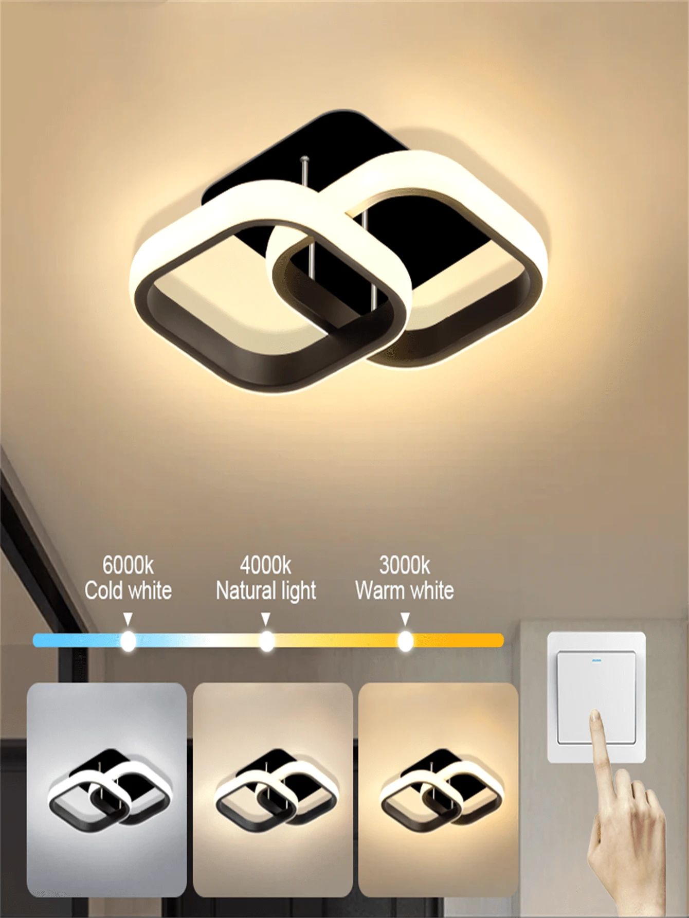 1 件现代可调节吸顶灯，3 种颜色，LED 吸顶灯，LED 客厅灯，适用于客厅、办公室、卧室、厨房、卧室，非常适合节日办公室、卧室、酒店、派对、餐厅装饰 - 彩色 - 查看 1