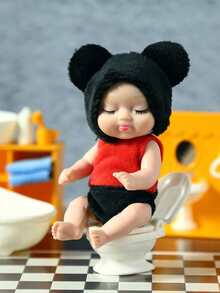 1 件迷你可爱个性化卡通毛绒玩偶衣服，带可拆卸和旋转的四肢，逼真的迷你玩偶雕像，小型睡娃娃，逼真的婴儿娃娃，迷你婴儿娃娃，逼真的重生婴儿娃娃 - 彩色 - 查看 17