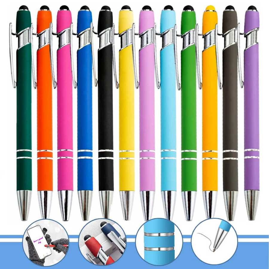 5-8 Stücke Kugelschreiber 2-in-1 Stylus, ausziehbarer Metalllstift mit Stylus-Spitze für Touchscreens, 1,0 mm schwarze Tinte