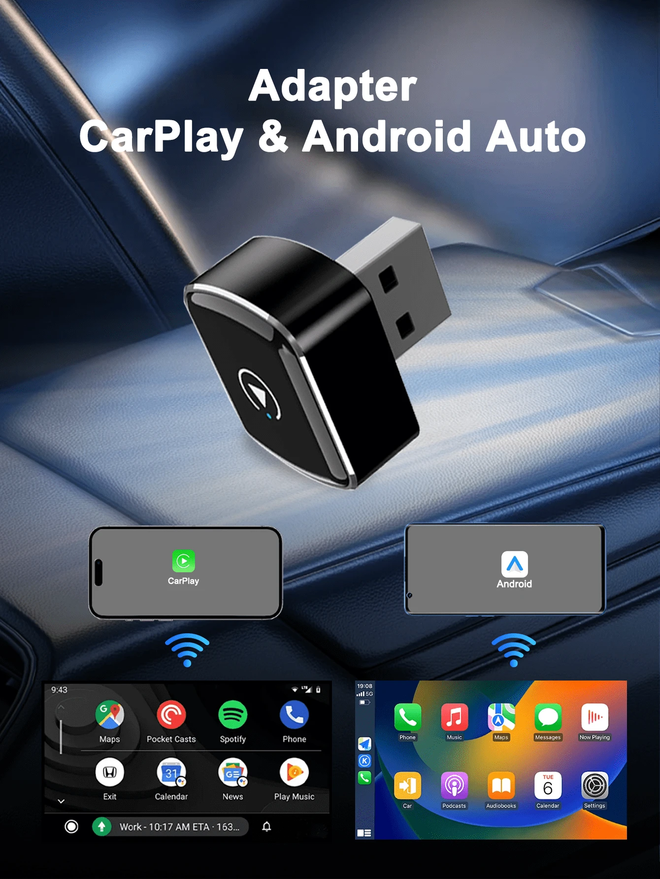 REMAX Wireless CarPlay Adapter Compatible With Apple CarPlay, Easy To Upgrade Wired CarPlay To Wireless, Instant Connectivity, Automatic Reconnect, Super Mini Car Play Dongle For IPhone Fit For Cars With Built-In CarPlay, Super Mini Size Car Accessories, Super Practical Car Stuff - 均碼 - 查看 1