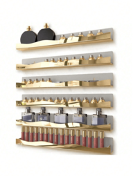 Estante de acrílico dorado con espejo de 15 pulgadas, organizador de pared para esmalte de uñas, gafas de moda, aceites esenciales y talla grande