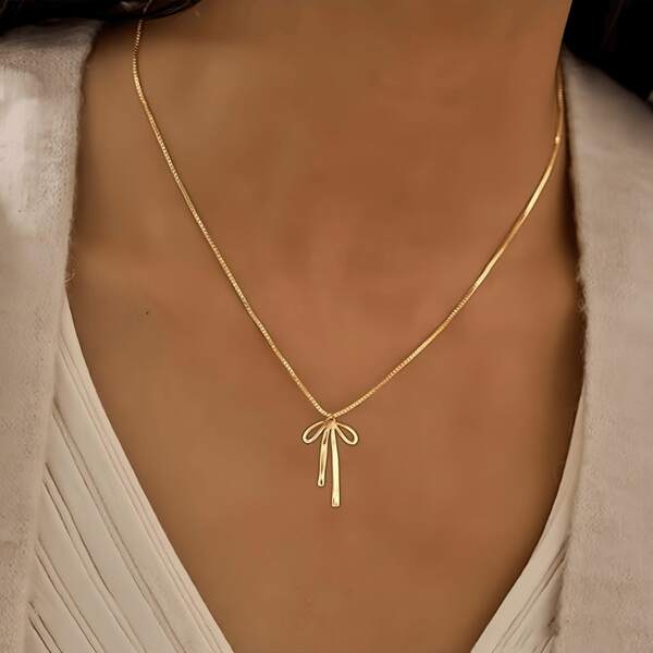1 Stück goldfarbene Anhänger-Halskette in Schleifenform, Edelstahl goldfarbene Schlangenkette, Schlüsselbein-Kette für den täglichen Gebrauch, elegantes und niedliches Geschenk für Freunde und Jahrestage
