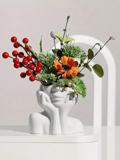 One Artistically ed Vase In The Shape Of Woman Cupping Her Face. It's Yet Stylish, Uniquely Charming Face Ideal Arranging Fresh Or Artificial Flowers, Can Also Be Storing Cosmetics. ating Living Rooms Bedrooms All Year Round, Must Have Home Room Flower Glass view 5